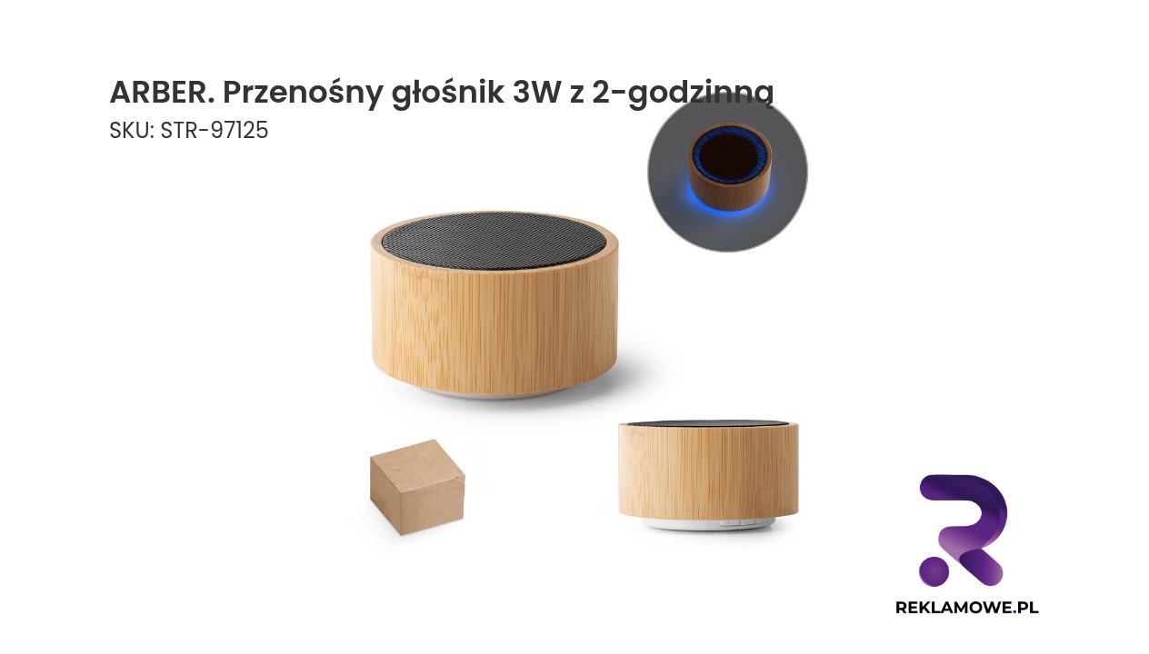 ARBER. Przenośny głośnik 3W z 2-godzinną żywotnością baterii wykonany z bambusa i ABS ARBER przenośny głośnik 3W z dwugodzinną żywotnością baterii