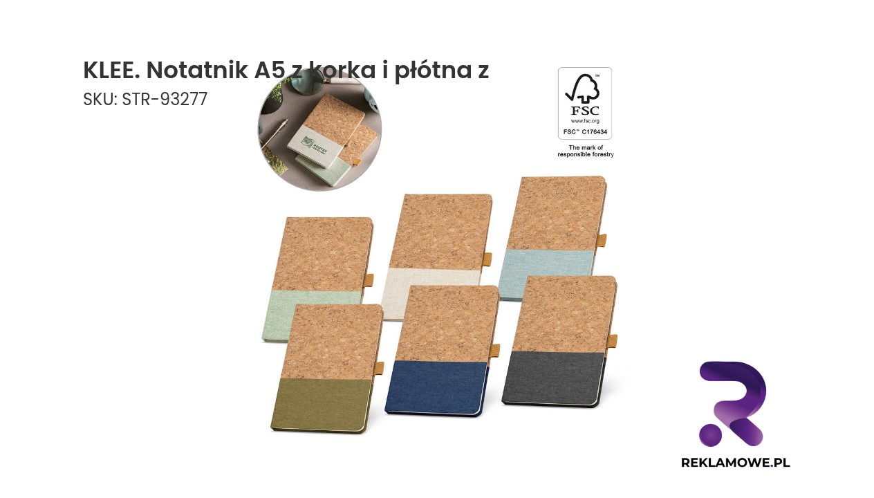 KLEE. Notatnik A5 z korka i płótna z kartkami w linie Notatnik KLEE A5 wykonany z korka i płótna