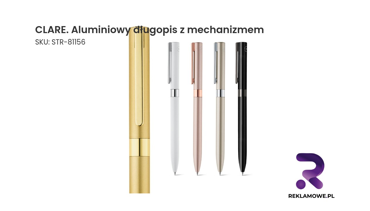 CLARE. Aluminiowy długopis z mechanizmem obrotowym i klipsem CLARE aluminiowy długopis z mechanizmem – elegancki długopis reklamowy