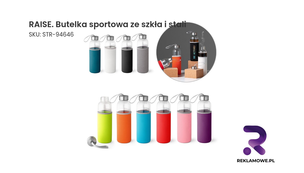 RAISE. Butelka sportowa ze szkła i stali nierdzewnej 520 ml RAISE butelka sportowa ze szkła i stali