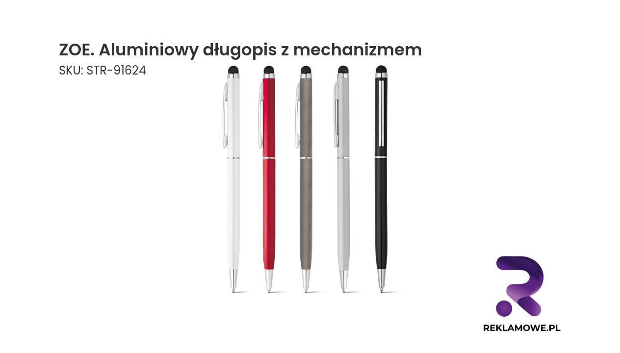 ZOE. Aluminiowy długopis z mechanizmem obrotowym i końcówką dotykową ZOE aluminiowy długopis z mechanizmem – elegancki długopis reklamowy