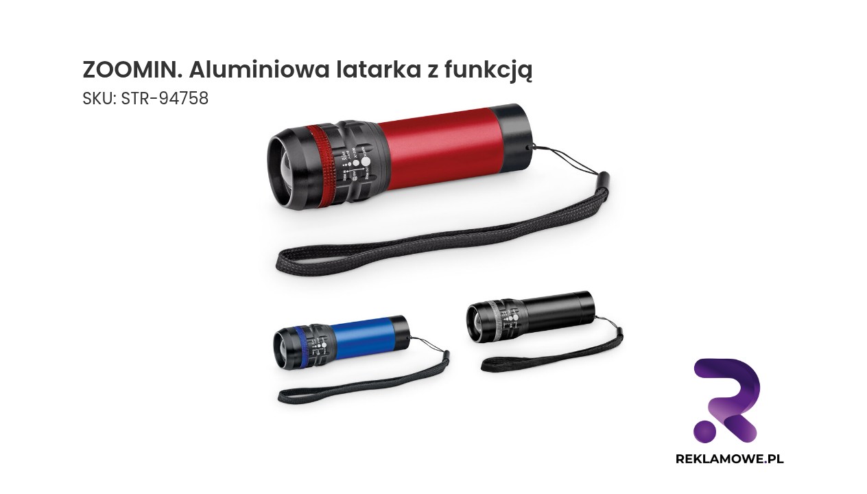 ZOOMIN. Aluminiowa latarka z funkcją zoomu z 3 trybami świecenia ZOOMIN aluminiowa latarka z funkcją – praktyczna latarka do codziennego użytku